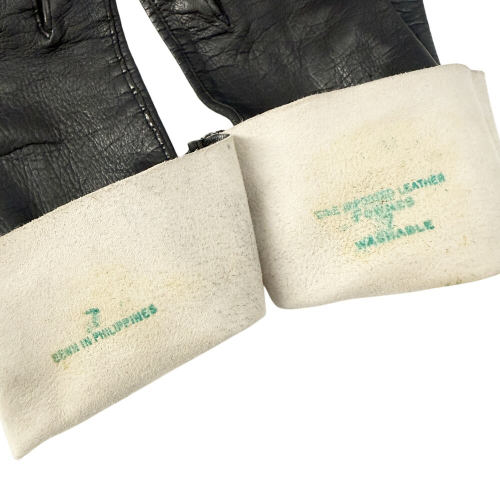 vintage Fownes black leather Fashion Dress Gloves womens 7 small medium washable - Picture 5 of 5